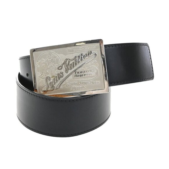 LOUIS VUITTON Logo Ceinture Jeans Belt Leather Black Silver Spain M6812 64KB381 - Picture 1 of 14